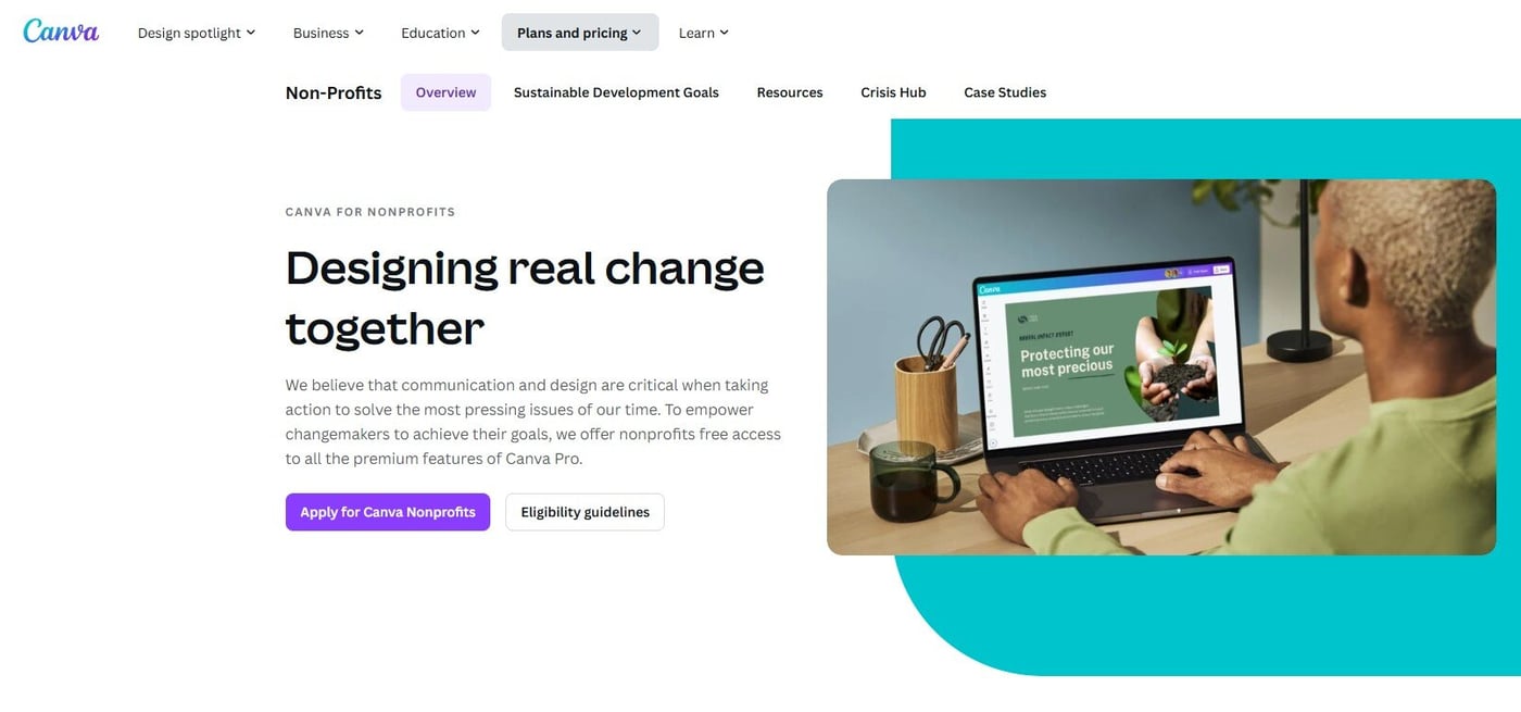 Canva for Nonprofits page